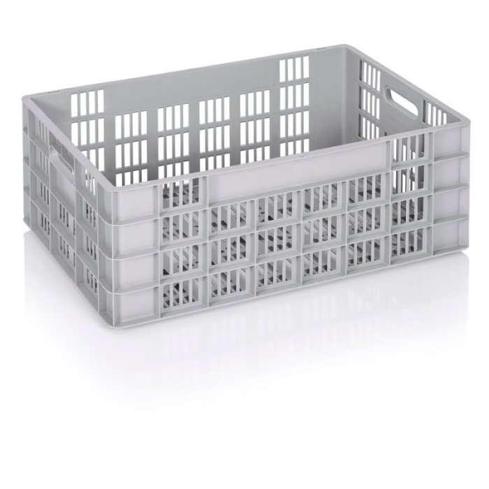 Euro szállítóláda 600 x 400 x 235 mm, szellőző aljjal és oldalfalakkal, szűz PP anyagból, szürke