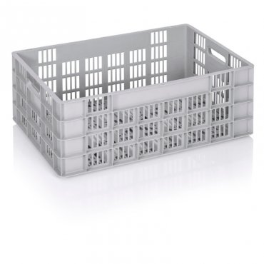 Euro szállítóláda 600 x 400 x 235 mm, szellőző aljjal és oldalfalakkal, szűz PP anyagból, szürke