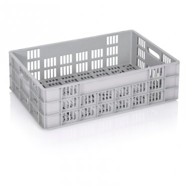 Euro szállítóláda 600 x 400 x 180 mm, szellőző aljjal/falakkal, szűz PP anyagból, szürke
