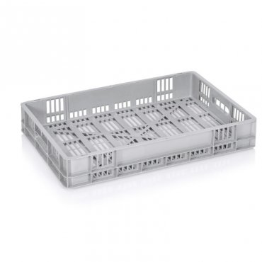 Euro szállítóláda 600 x 400 x 100 mm, szellőző aljjal/falakkal, szűz PP anyagból, szürke