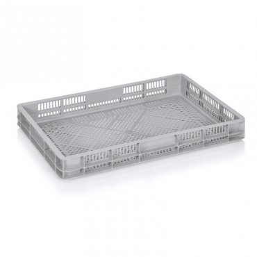 Euro szállítóláda 600 x 400 x 75 mm, szellőző aljjal és oldalfalakkal, szűz PP anyagból, szürke