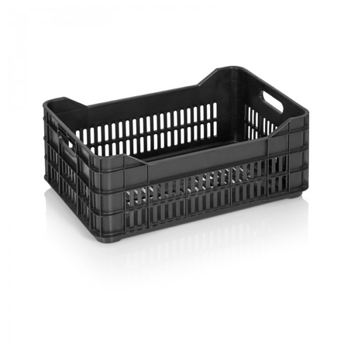 PSZ szállítóláda 530 x 350 x 215 mm, szellőzőfalakkal, szűz PP anyagból, fekete