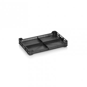 Málnaszállító láda 392 x 258 x 53 mm, újrahasznosított PP, fekete