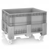 Solid boxpaletta 1200 x 1000 x 760/960 mm, 4 kerék, 600 l kapacitás, szűz PP anyag, szürke