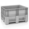Solid boxpaletta 1200 x 1000 x 760 mm, 3 kereszttartó, 600 l kapacitás, szűz PP anyag, szürke