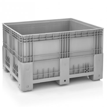 Solid raklapkonténer 1200 x 1000 x 760 mm, 4 lábbal, 600 l kapacitás, szűz PP anyagból, szürke