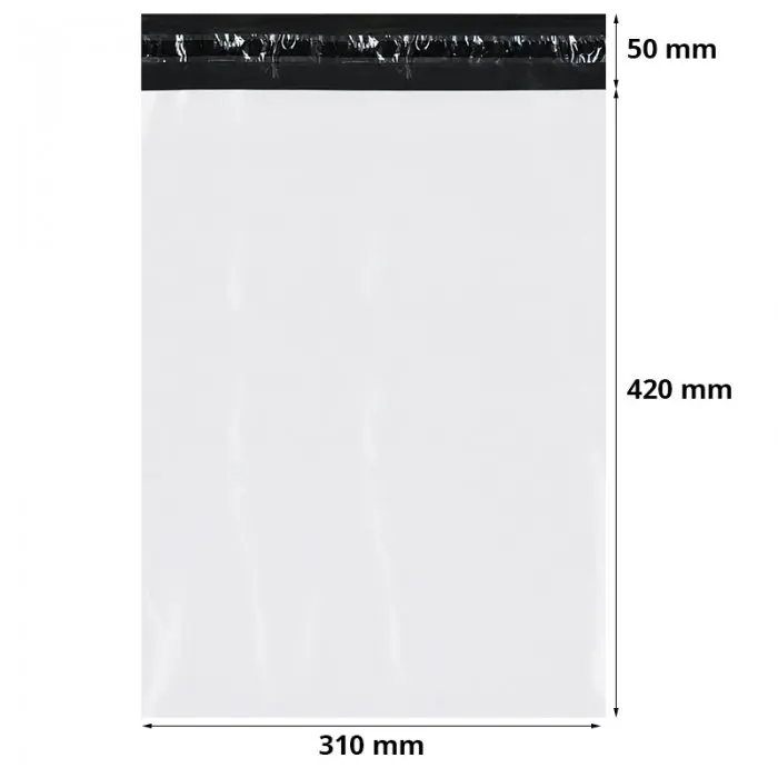 Futártasakok Standard A3, 310 x 420 mm, 50 mm-es zárófül, fehér / fekete szín, 50 db-os készlet
