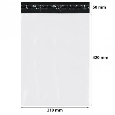 Futártasakok Standard A3, 310 x 420 mm, 50 mm-es zárófül, fehér / fekete szín, 50 db-os készlet