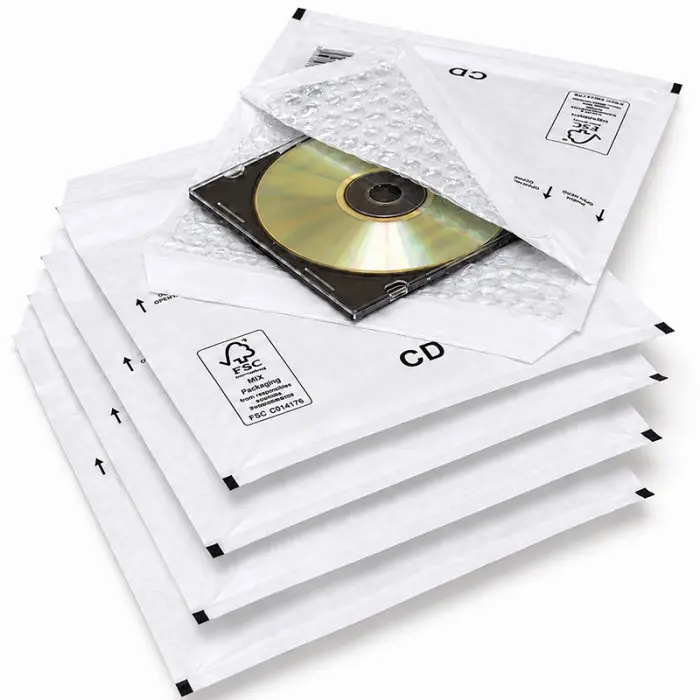 Papír ütésálló borítékok CD/DVD, Belső méret 180x165 mm, Külső méret 200 x 175 mm, Fehér szín,  200 db / csomag