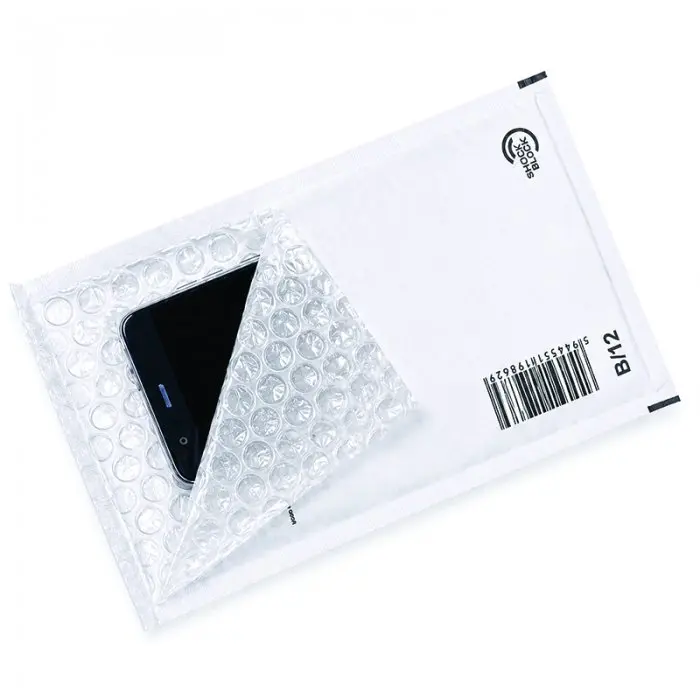 Papír légpárnás borítékok, belső méret: 120x215 mm, külső méret: 140 x 225 mm, fehér, B12-es típus, 200 db/csomag
