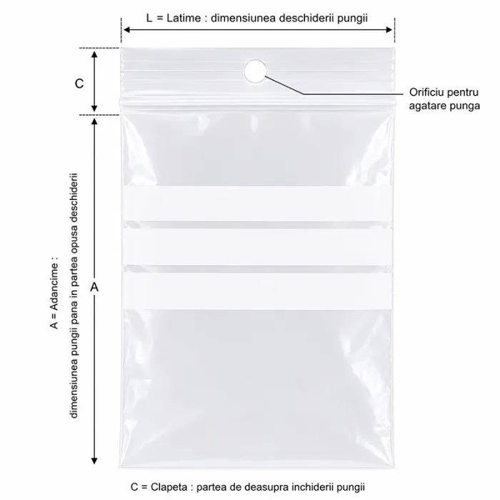 Zipzáras műanyag tasakok írósávval, 160 x 220 mm, 50 mikron, 50 db/csomag