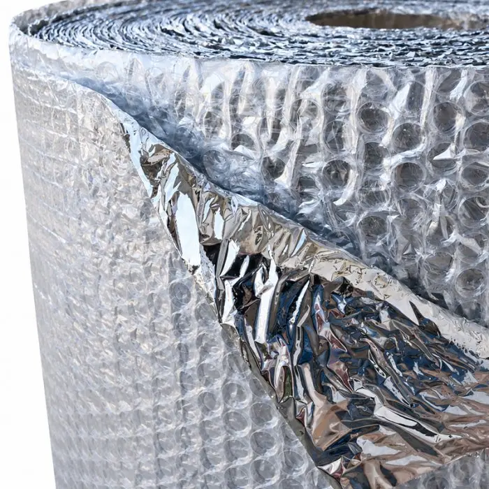 Alumínium bevonatú kis buborékfólia, szélesség 1200 mm, hossz 34 m, 3 réteg, vastagság 80 my, ezüst színű