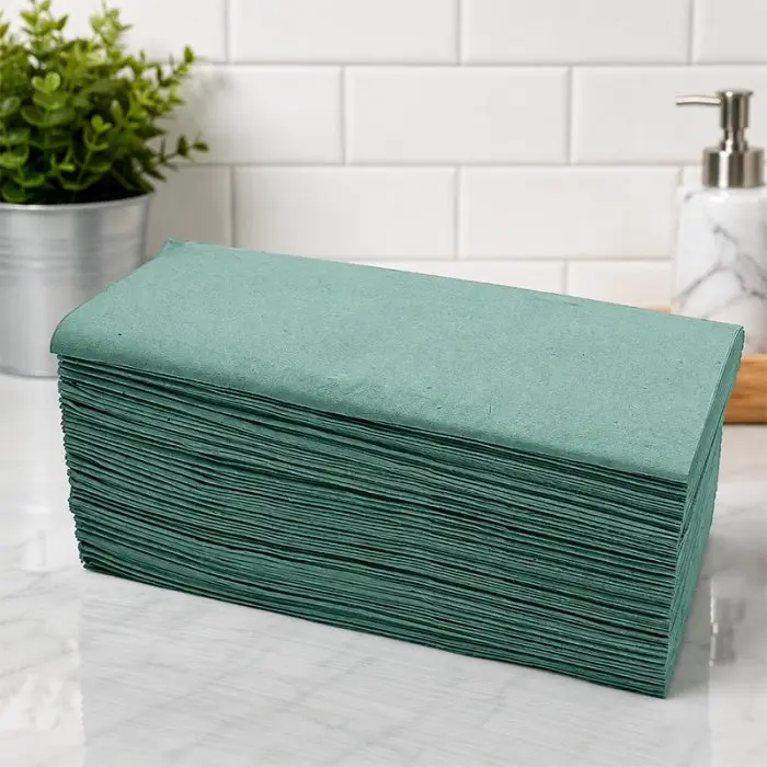 V-Fold hajtogatott papírtörlő, zöld, 1 rétegű, 250 x 210 mm, 200 lap/csomag, 20 csomagos készlet