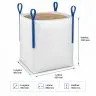 Big Bag zsákok, hosszúság 950 mm, szélesség 950 mm, magasság 1350 mm, térfogat 1218 liter, töltőnyílás: NEM