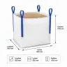 Big Bag zsákok, hosszúság 950 mm, szélesség 950 mm, magasság 1150 mm, térfogat 1037 liter, töltőnyílás: NEM
