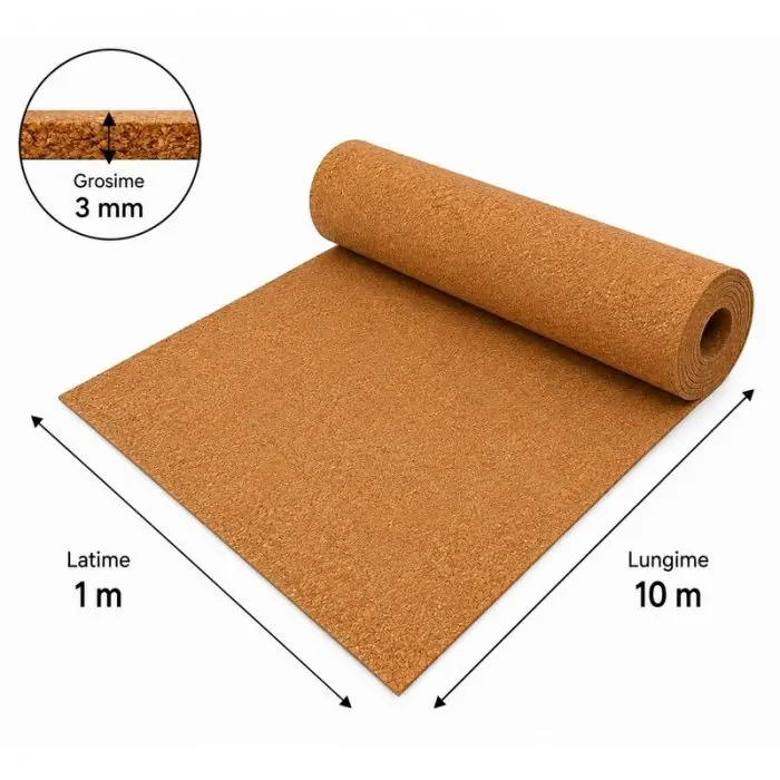 ECO természetes parafa szigetelő, 10 m²/tekercs, hosszúság 10 m, szélesség 1 m, vastagság 3 mm, anyaga parafa, barna szín