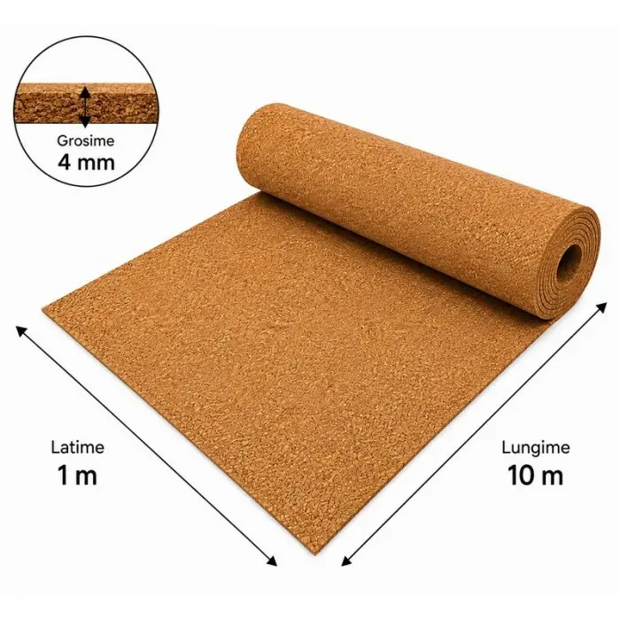 ECO természetes parafa alátét, 10 m²/tekercs, hosszúság 10 m, szélesség 1 m, vastagság 4 mm, anyaga parafa, barna szín