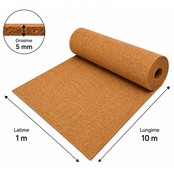 ECO természetes parafa szigetelő, 10 m²/tekercs, hosszúság 10 m, szélesség 1 m, vastagság 5 mm, anyaga parafa, barna színű