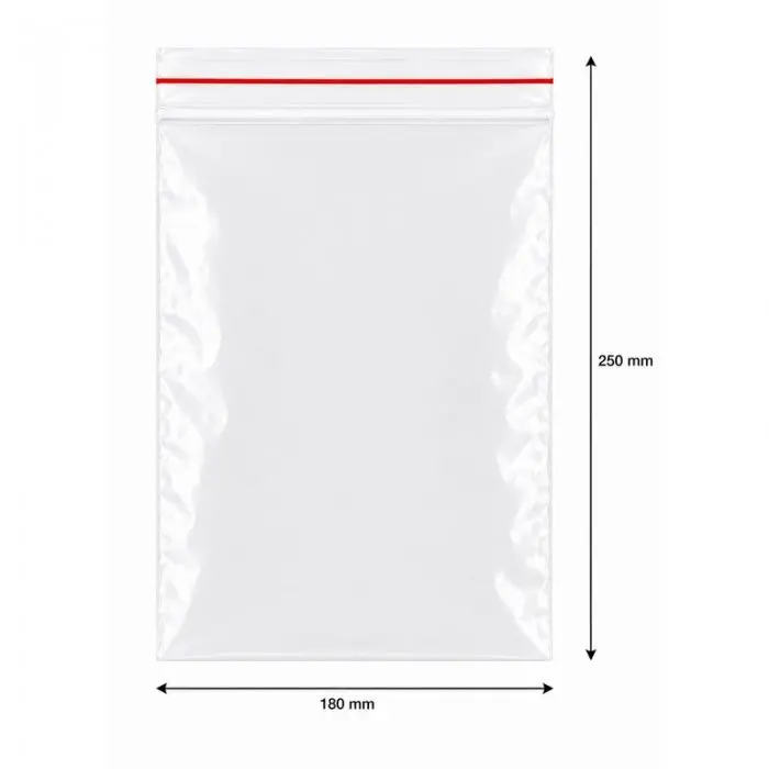 ZIP zárható tasakok, gazdaságos kivitel, 40 mikron Méretek mm (sz x H) 180 x 250, Vastagság 40 my, Szín Átlátszó, 100 db / csoma