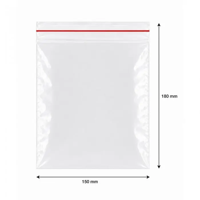 Ziplock záras műanyag tasakok, standard kivitel, 50 mikron, méret mm (sz x m) 150 x 180, vastagság 50 my, átlátszó szín, 100 db