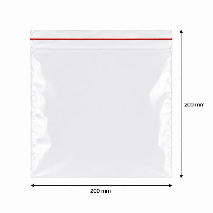 Ziplock záras műanyag tasakok, standard kivitel, 50 mikron, méret mm (sz x m) 200 x 200, vastagság 50 my, átlátszó szín, 100 db