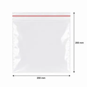 Ziplock záras műanyag tasakok, standard kivitel, 50 mikron, méret mm (sz x m) 200 x 200, vastagság 50 my, átlátszó szín, 100 db