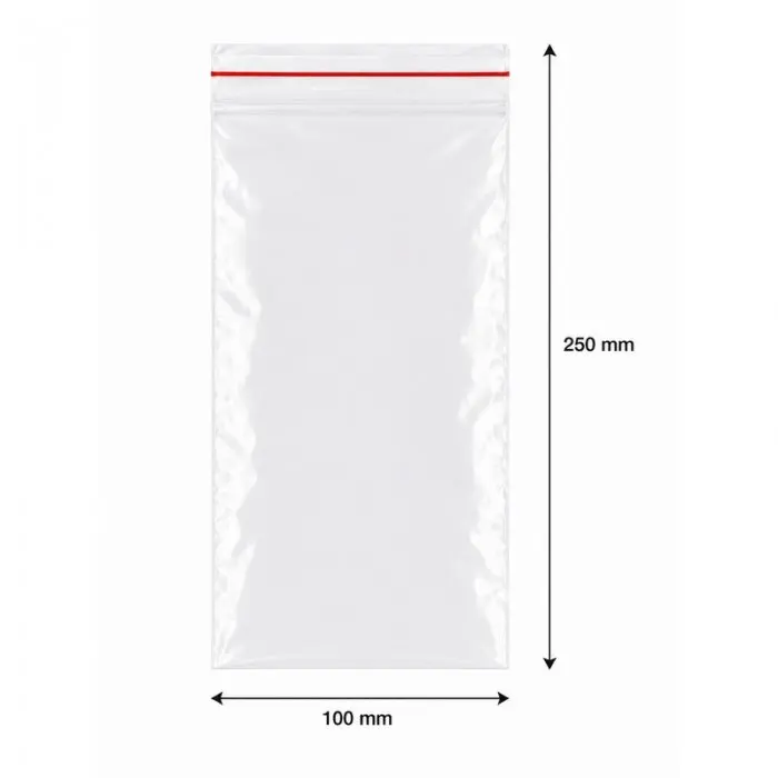 Ziplock zárótasakok, standard, 100 x 250 mm, 50 mikron, db / 100 db-os csomag