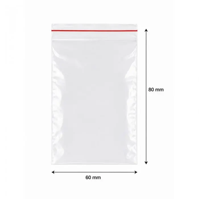 Zipzáras Ziplock tasakok, standard, 60 x 80 mm, 50 mikron, db / 100 db-os csomag