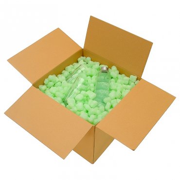 Lebomló csomagolópehely, 100 literes/doboz, keményítő–víz–PVA alapú, zöld színű