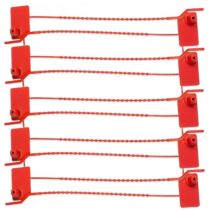 Sigilii De Securitate Lungime 155 mm, Dimensiuni 35x20 mm, Forta de Rupere 15 Kg, Culoare Rosu, Buc / Pachet 5-Accesorii Depozit