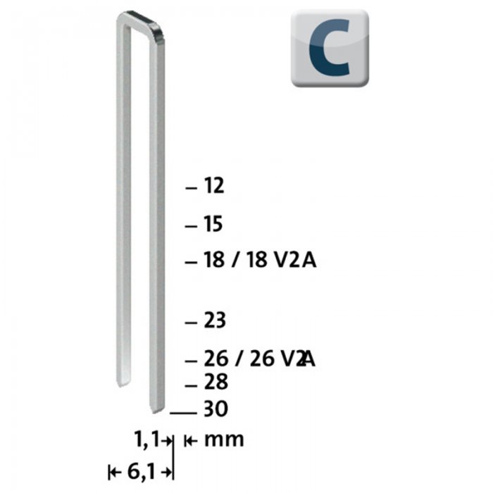 Capse Zincate Tip C 23 mm Denumire Capse Tip C, Latime 6.1 mm, Ambalare 1100 Buc/Blister, Inaltime 23 mm, Grosime 1.1 mm-Caps...