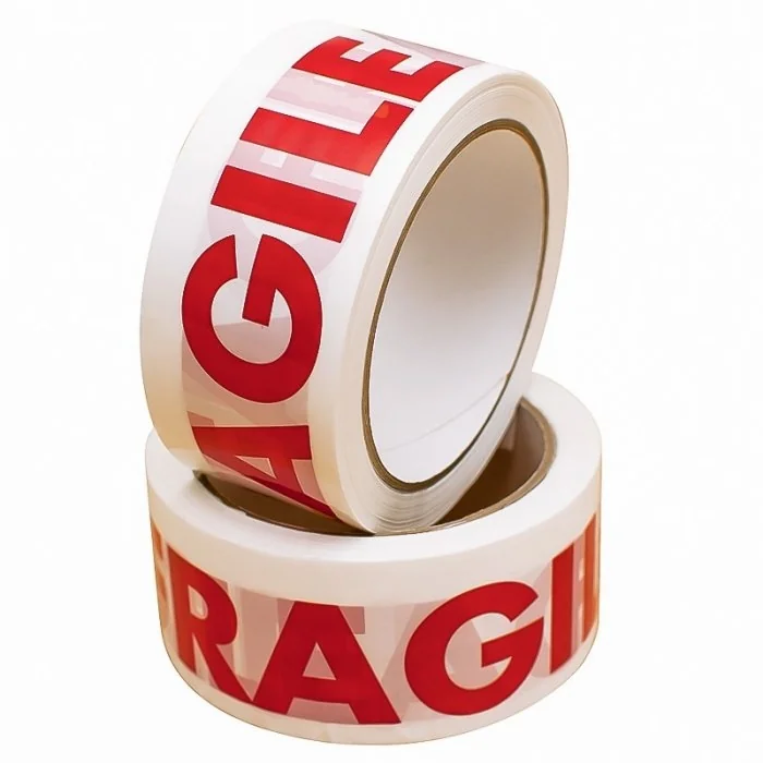 Banda Adeziva FRAGIL Lungime 60 m, Latime 48 mm, Culoare Rosu / Alb, Silentios Da-Benzi Adezive Pentru Ambalare