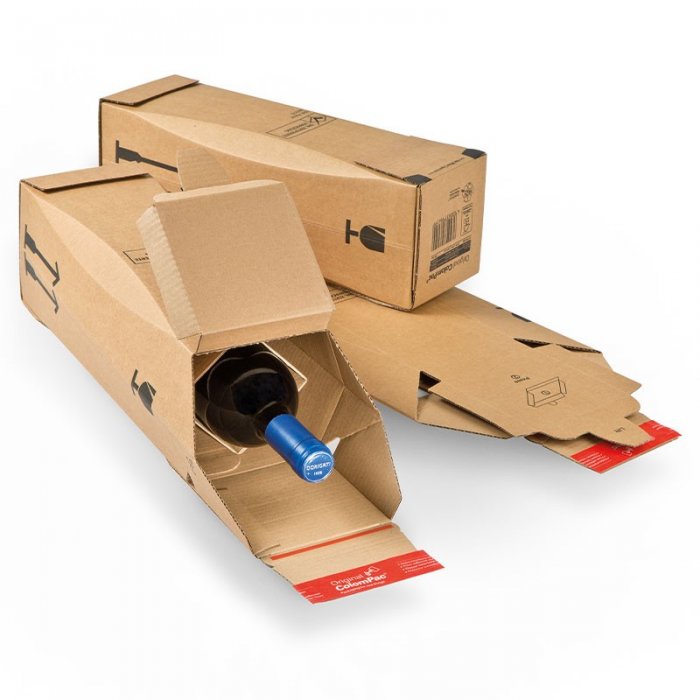 Cutie Transport Sticle De Vin ColomPac ® Lungime 305 mm, Latime 74 mm, Inaltime 74 mm, Sistem Inchidere Banda dublu adeziva-C...