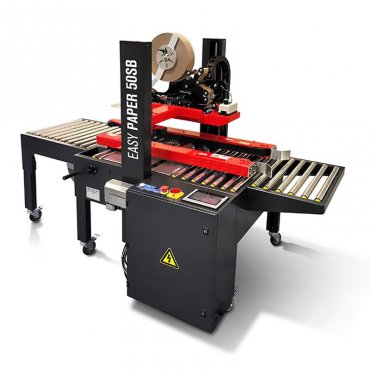 Easy Paper 50 SB félautomata dobozzáró gép, zárási sebesség 12 m/perc, BOPP / PVC / Kraft szalag, tápellátás 220 V – 50/60 Hz, maximális dobozméret (mm) 530 x 480 mm, tömeg 280 kg