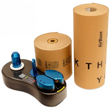 AirBoy Nano4 csomagolórendszer-kezdőcsomag és papír légpárnák, hosszúság 430 mm, szélesség 190 mm, magasság 195 mm, anyag: PaperWave-Bio 50 MY, tömeg 2,6 kg, tápellátás 220 V, sebesség 4–10 m/perc