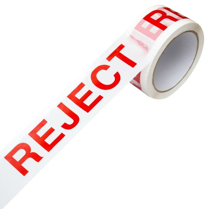 Banda Adeziva Personalizata REJECT, 50 mm x 66 m Lungime 66 m, Latime 50 mm, Culoare Rosu / Alb, Silentios Da-Benzi Adezive P...