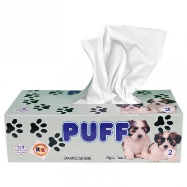 PUFF Pop-Up arctörlőkendő, 21 x 21 cm, 2 rétegű, 150 lap Hosszúság 210 mm, Szélesség 210 mm, Rétegek 2, Anyag Cellulóz, Lapok száma csomagonként 150, Szín Fehér