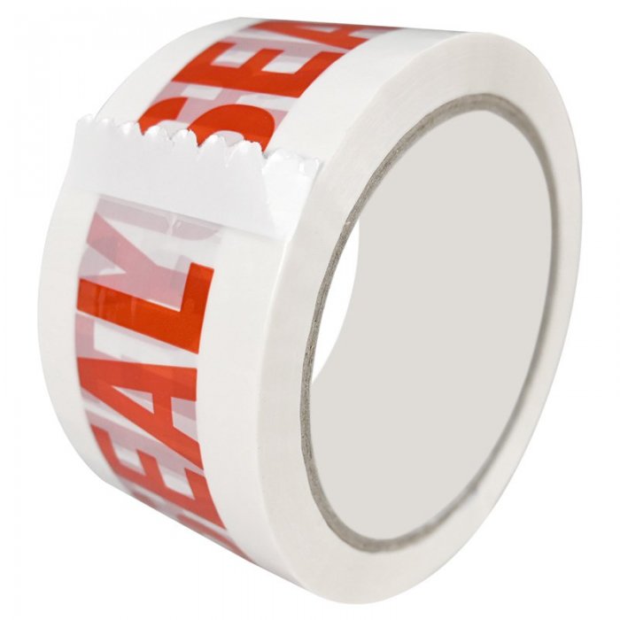 Banda Adeziva Personalizata SECURITY SEAL, 48 mm x 60 m Lungime 60 m, Latime 48 mm, Culoare Rosu / Alb, Silentios Da-Benzi Ad...