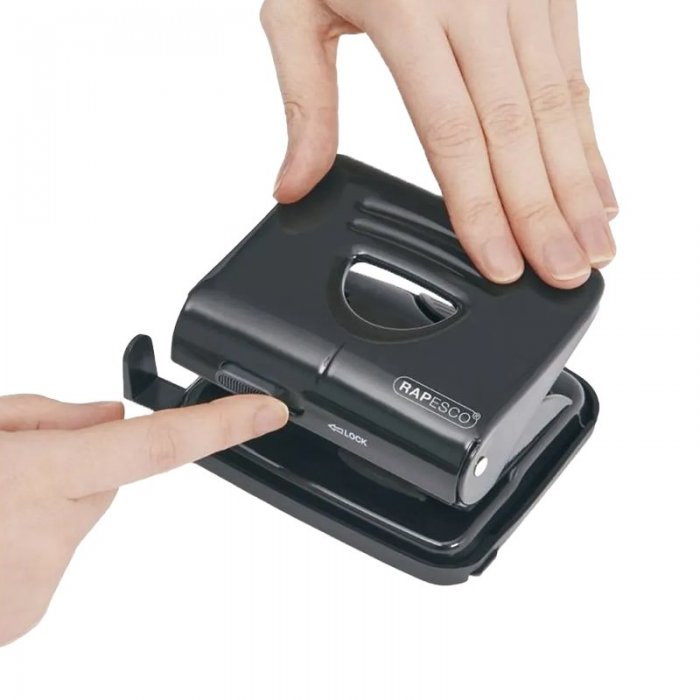 Perforator metalic Rapesco, 25 coli, negru Perforeaza pana la 25 de coli, Numar perforatii 2, Culoare Negru-Perforatoare