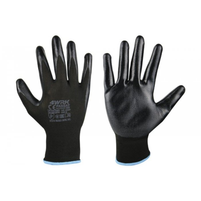 Manusi Lucru PASSAT Marime 10/XL, Material poliester-nitril, Greutate 21GR/Manusa gr, Culoare tesatura tricotata neagra-acope...