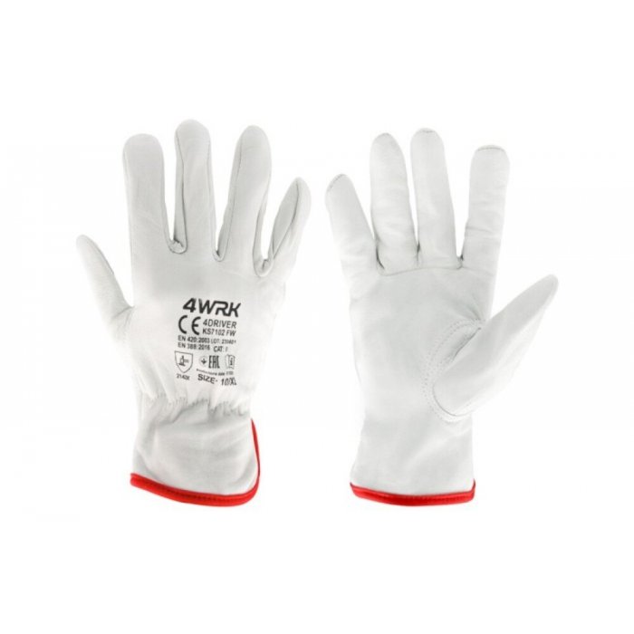 Manusi de lucru 4DRIVER Marime 10/XL, Material piele de capra, Greutate 37GR/Manusa gr, Culoare Piele alba-Manusi Lucru