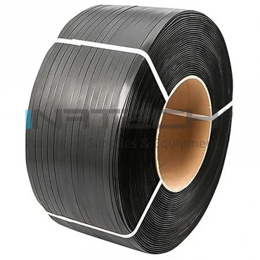 PP raklaprögzítő pánt, hosszúság 1600 m, szélesség 16 mm, vastagság 0,70 mm, félautomata használat, fekete szín, 200 mm-es csőátmérő