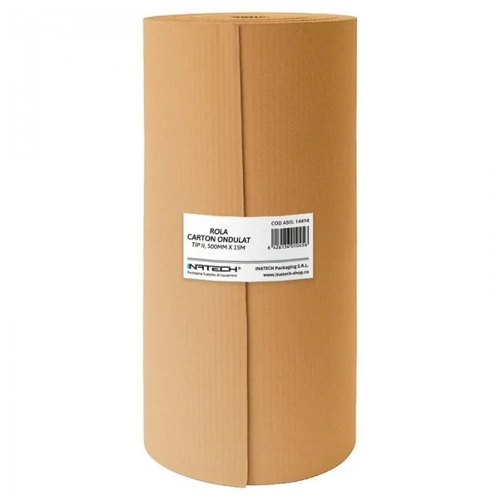 Rola Carton Ondulat Tip II (CO2) Lungime 15 m, Latime 500 mm, Culoare Natur, Tip Carton CO2, Metri Patrati / Rola 7.5-Role Di...